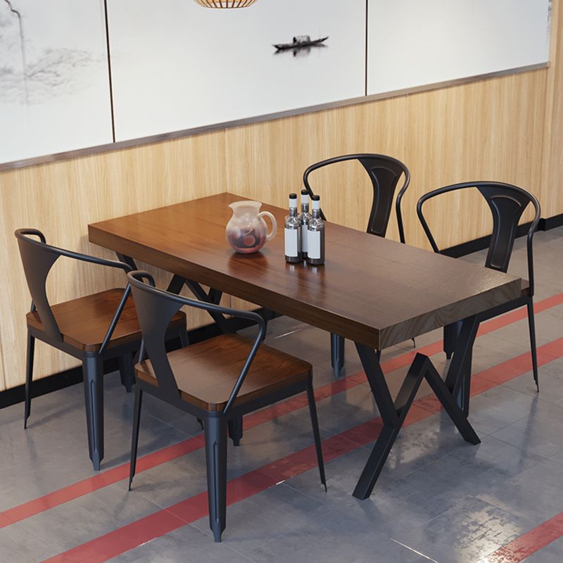 Industriële rechthoek eetkamer tafel dennen vaste houten tafel met zwart dubbel voetstuk