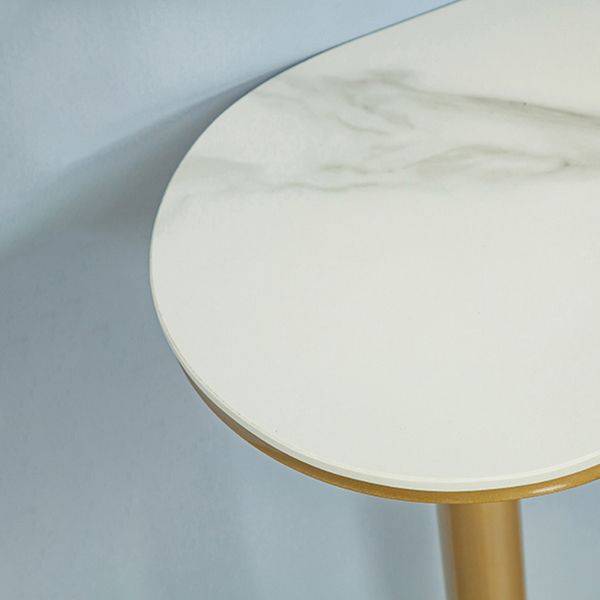 Glam White Stone Bar Dining Table Gold Iron Double Pedestal Bistro Table with Shelve