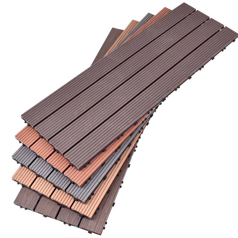 Tradition Rectangle Wood Tile Brown Engineered Wood for Patio Garden