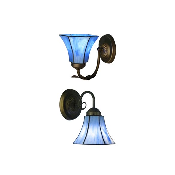 Blue Glass Bell Wall Sconce with Gooseneck 1 Light Vintage Indoor Wall Lighting