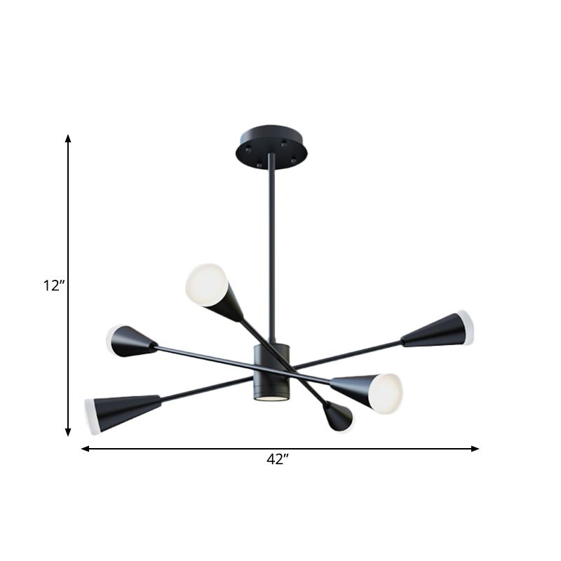 6 Lights Family Room Led kroonluchter eigentijdse zwarte hangende lamp met sputnik acryl schaduw