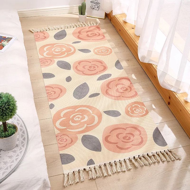 Apricot Tone Modern Indoor Rug Cotton Geometric Print Carpet Easy Care Rug for Home Decoration