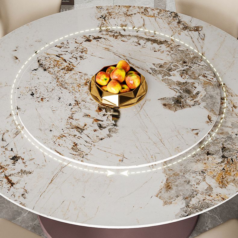 Round Sintered Stone Dining Table Modern Convertible Furniture with Pedestal Base