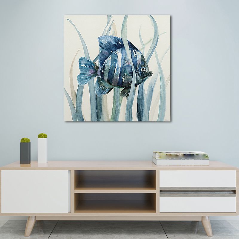 Tropical Fish Wall Art Print Canvas Textured Surface Blue Wall Decor for Kids Room