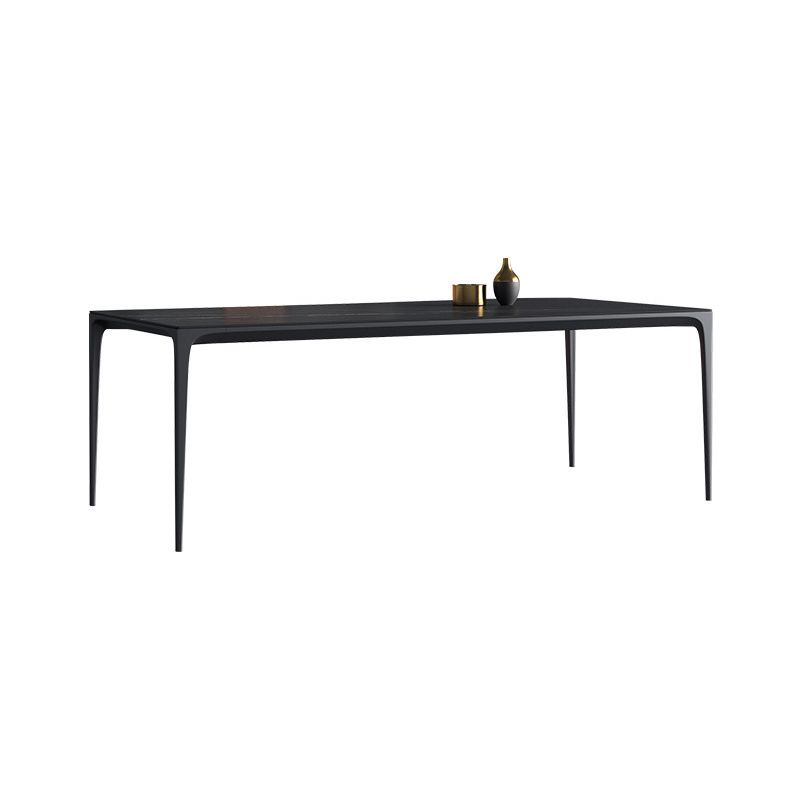 Modern Sintered Stone Black Dining Table Set with Rectangle Table and Metal Base Formal Dining Set