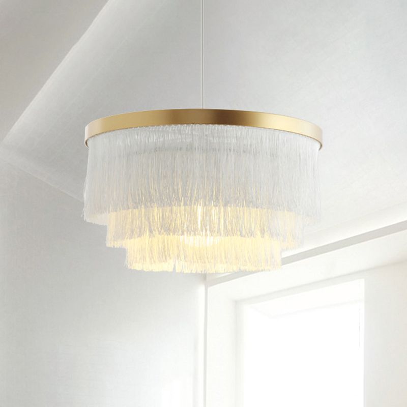 1 Glühbirne 3-Schicht-Anhängerlampe Moderne Stoffbeleuchtung in Grau/Weiß/Blau für Schlafzimmer