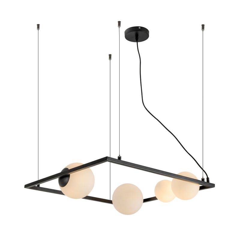 Bubble keuken dinette kroonluchter ivoor glas 4 lampen modernisme hangende hanger met vierkant frame in zwart/wit