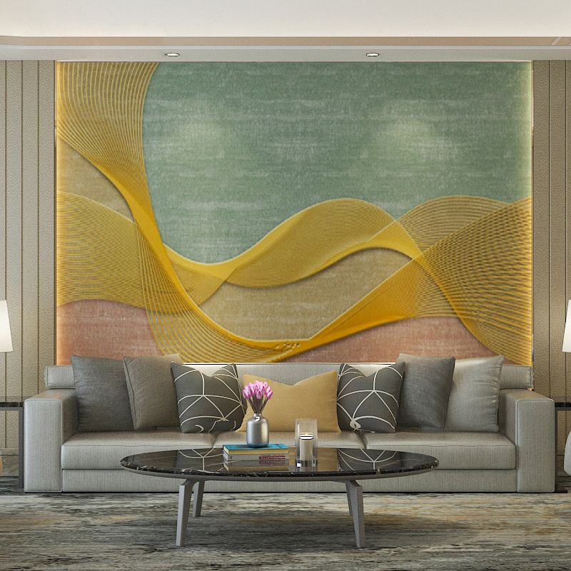 Illustration Style Flowing Line Mural Extra Large Wall Decor for Gallery, Personalized Size Available