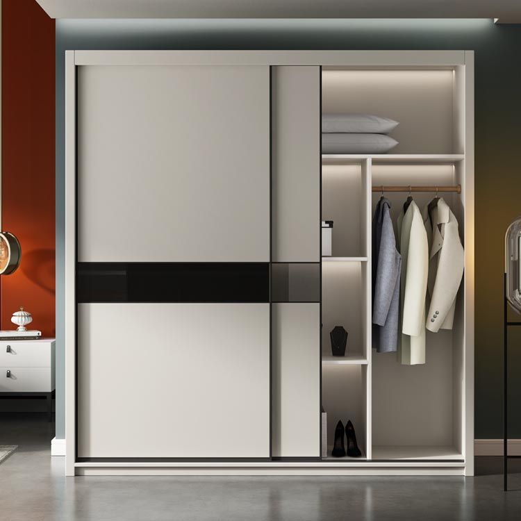 Contemporary Style Wood Wardrobe White Colour Wardrobe Closet with Sliding Door