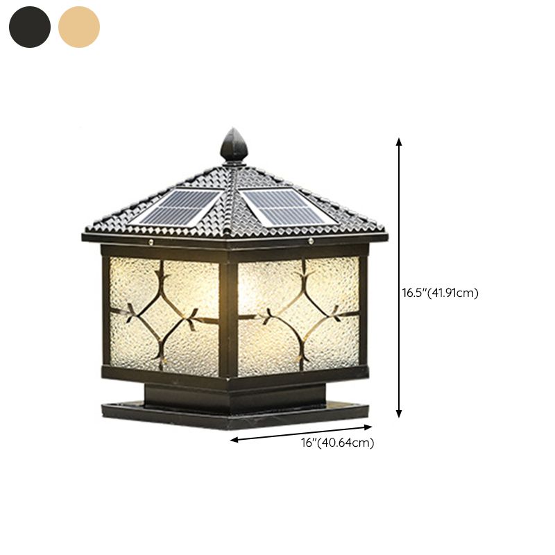Rectangular Shape Metal Solar Pillar Lamp Modern Style 1-Light Outdoor Light