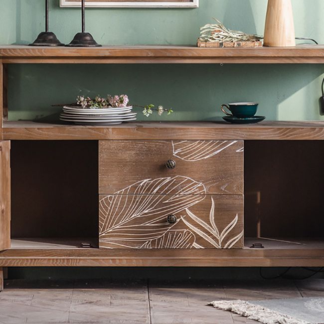 Solid Wood Side Cabinet Stain Resistant Distressed Wood Accent Cabinet