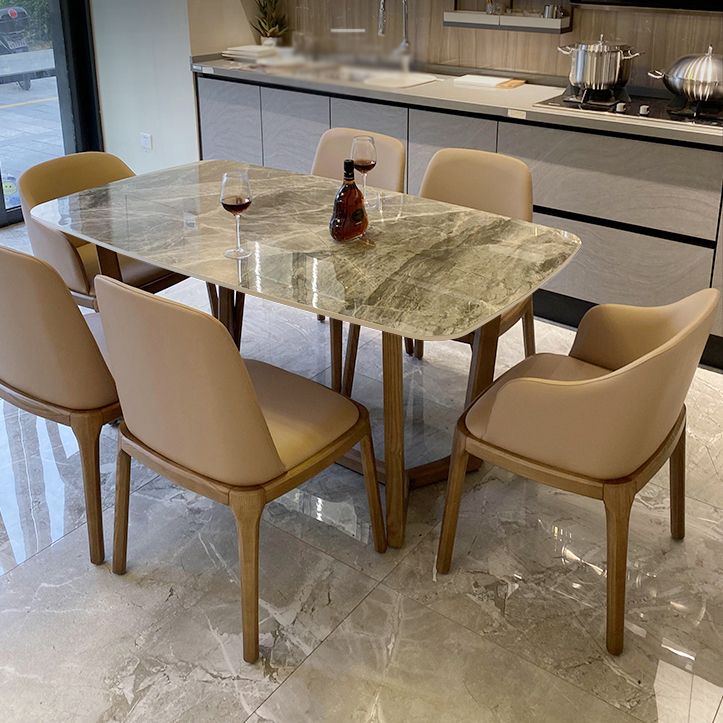 Minimalist Style Table Set with Sintered Stone Table and Upholstered Chairs