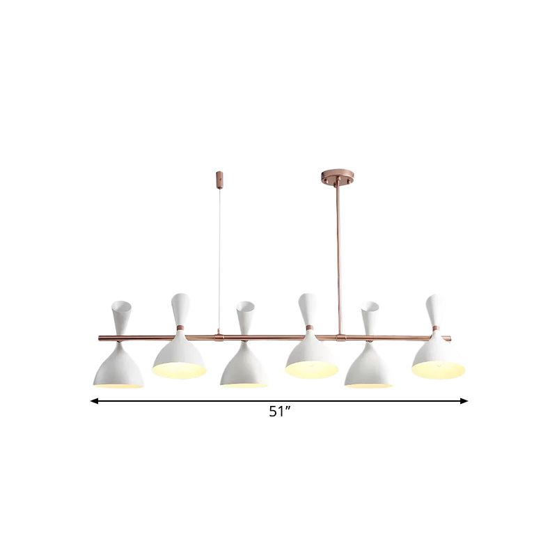 Metal Horn Shade Island Light Dining Room 4/6 Lights Nordic Hanging Chandelier in Black/White