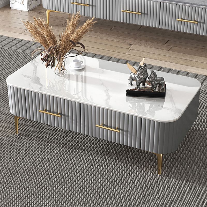 16"H Glam Coffee Table Rectangle 4 Legs Coffee Cocktail Table