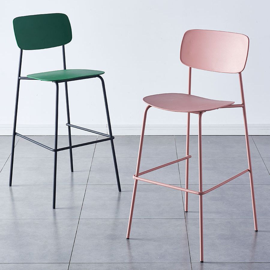 Scandinavian Backrest Counter Bar Stool Plastic Rectangle Counter-height Stool