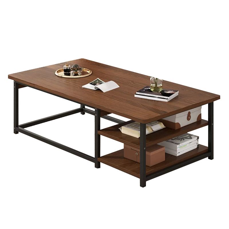 Modern Style Rectangular Wood Table with Black/bass and Metal Frame Base Coffee Table