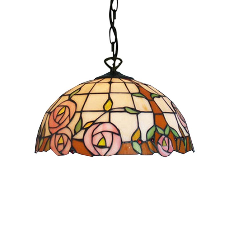 Bloom Down Lighting Tiffany 1 Bulbo de 12 "/16" de ancho Pink artesanes de vidrio artesanal Luz de colgante de vidrio