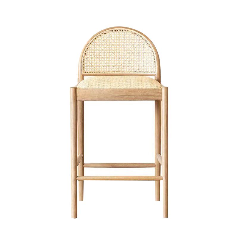 Contemporary Solid Wood Bar Stool Wicker Bar Stool with Footrest