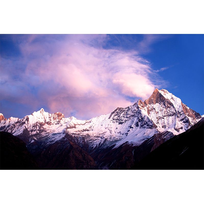 Pink-Blue Contemporary Wall Murals Whole Dark Snow Mountain and Sunny Sky Wall Art for Home