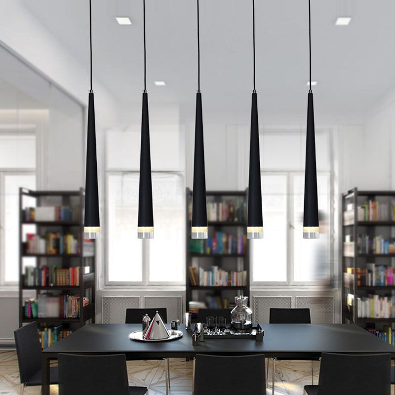 Crystal Conical LED Pendant Light in Modern Luxury Style Aluminium Indoor Hanging Light in Black