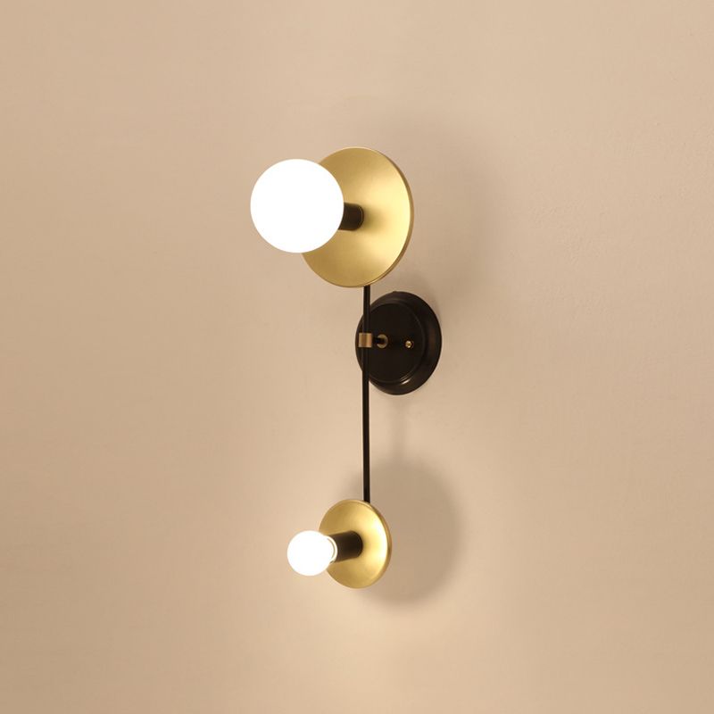 Balance Scale Wall Light Sconce Modernist 2 Lights Milky Glass Reading Lamp in Black and Gold
