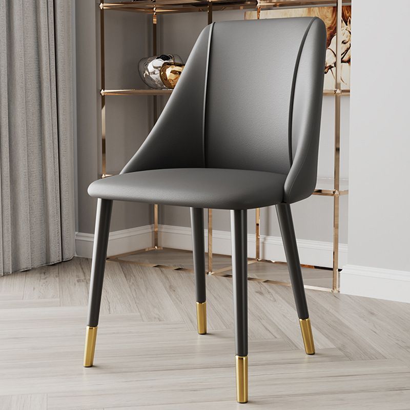 Glam Upholstered Dining Side Chair Faux Leather and Metal Dining Chair