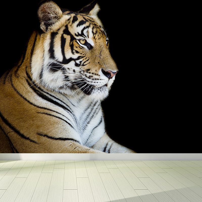 Contemporary Tame Tiger Mural Decal Black Dining Room Wall Covering, Personalized