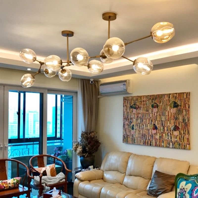 Apparecchi di illuminazione del lampadario ramificati Luce di sospensione in vetro moderno per soggiorno