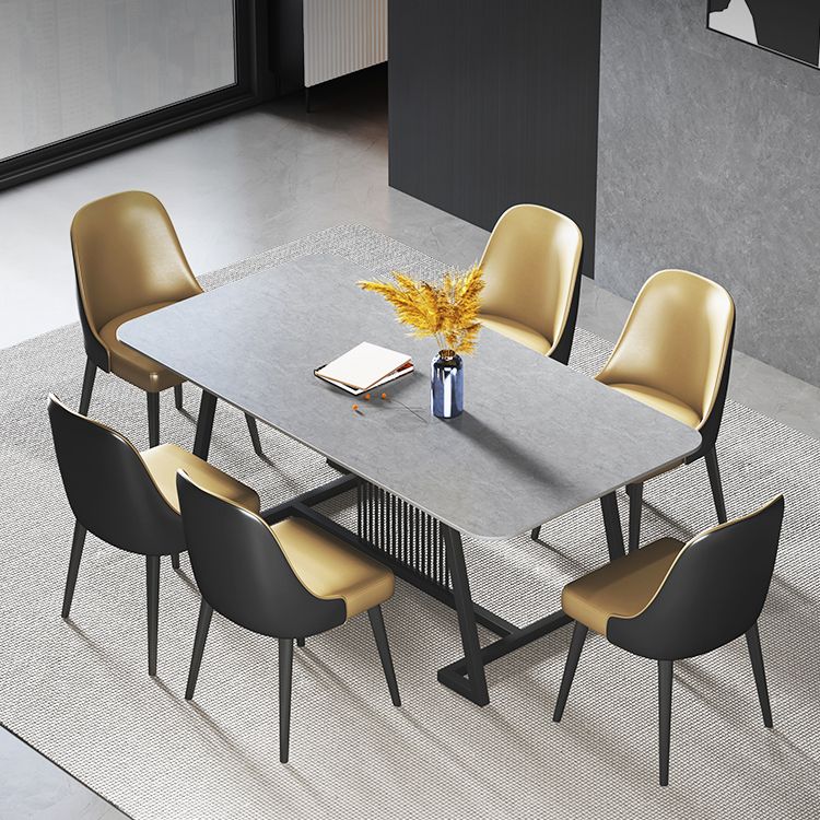 Modern 1/2/5/7 Pieces Dining Set Sintered Stone Dining Table Set with Leather Chairs