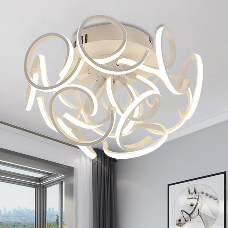 Twisted Strip Semi Flush Ceiling Light Modern Metal 9/12-Light White LED Flushmount in Warm/White/Natural Light