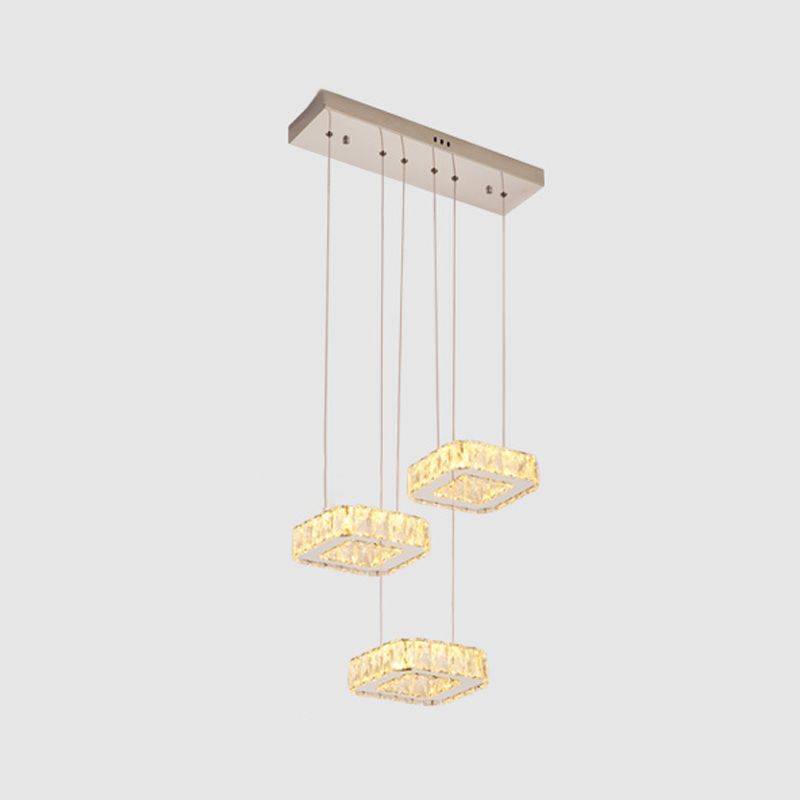 Luz de colgante cuadrado Luminación de la isla de cocina contemporánea con sombra de cristal