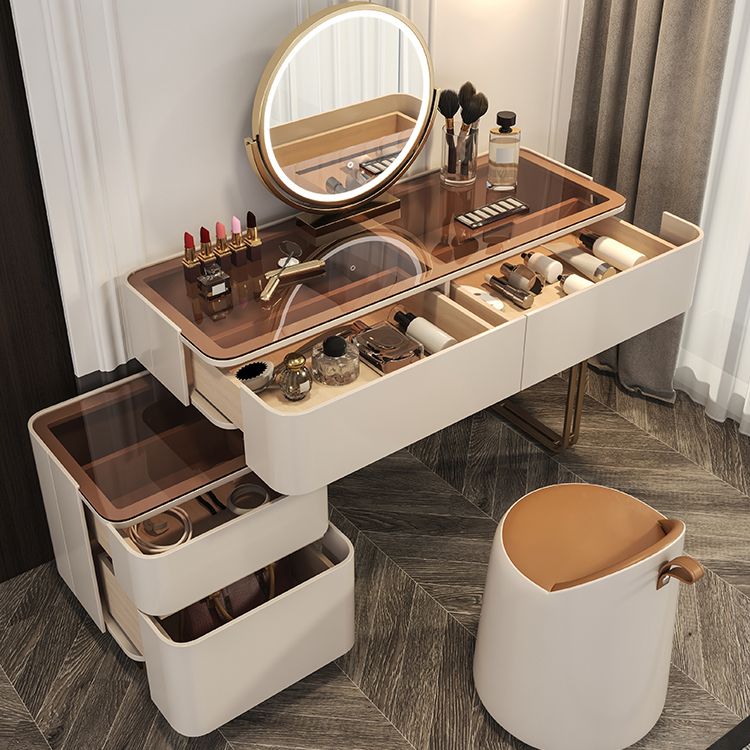 30.7" Height Makeup Table Solid Wood Vanity with Drawers Vanity Stool