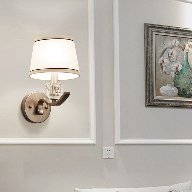 Contemporary Nickle Finish Wall Sconce Light Fabric Conic 1 Head Sconce Light with Metal Arm for Hallway