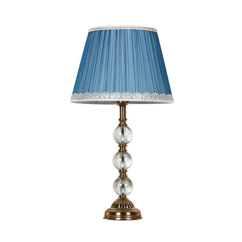 Lámpara de mesa de noche con pantalla plisada clásica, 1 lámpara de mesita de noche de tela ligera en azul para dormitorio con decoración de cristal