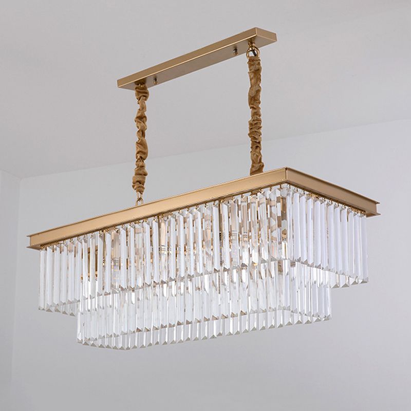 Multiple-Light Rectangle Island Lighting Modern Crystal Island Pendant Lights