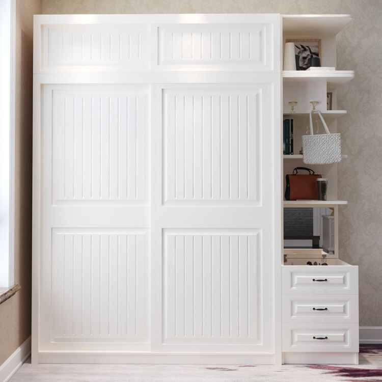 Modern White Wardrobe Armoire Engineered Wood Wardrobe Cabinet with Drawers