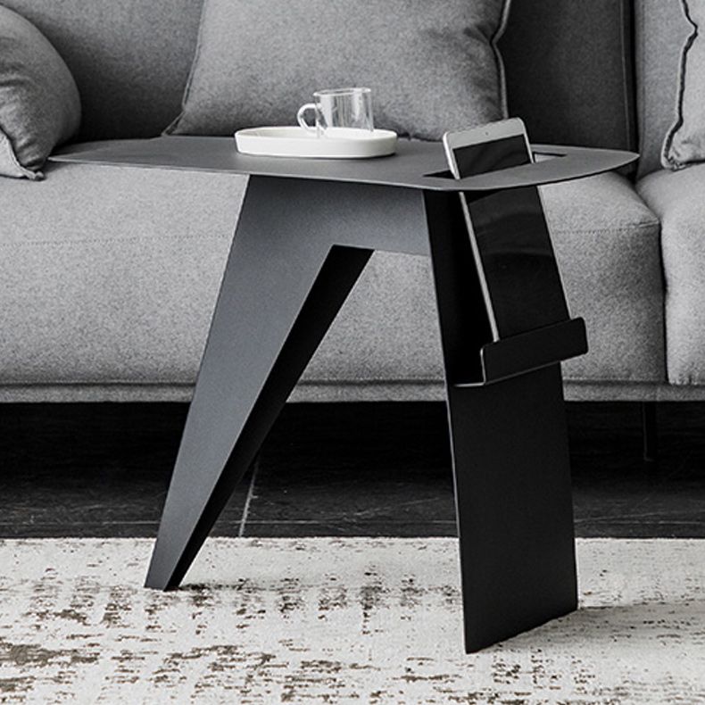 Mid-Century Sled End Table Geometric Metal Side Table, 19" Tall