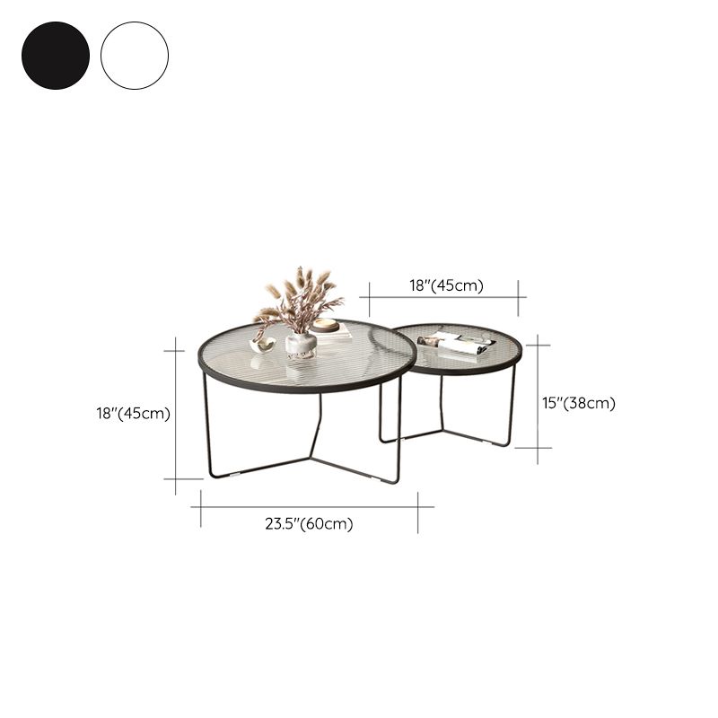 Contemporary Coffee Table Set Glass Round 2-Piece Coffee Cocktail Table