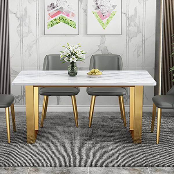 Metal Traditional Luxury Rectangle Table White Sintered Stone Table with Sled Base