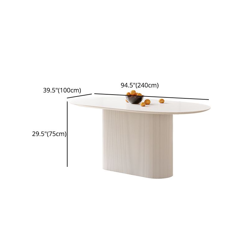 Oval Dining Table Modern Stone Top Dining Table in White with Pedestal Base