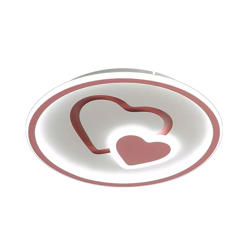 Heart Shaped Thin LED Ceiling Light Modern Acrylic Bedroom Circle Flush Mount in Black/Pink/Blue, 16"/19.5" Width