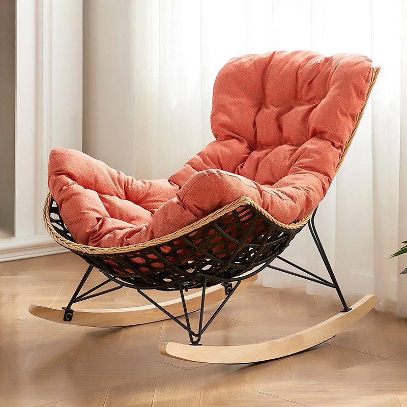 Modern Cushions Rocker Chair Metal Frame Nailheads Design Spindle Rocker Chair