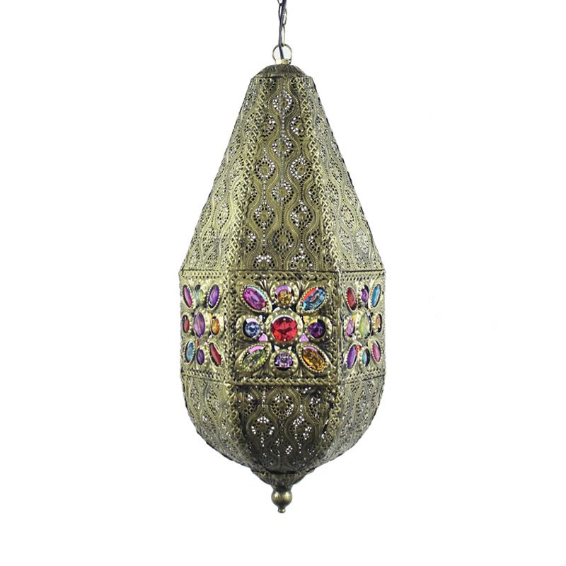 1 Head Metal Pendant Lamp Antique Purple/Green Droplet Restaurant Suspension Lighting