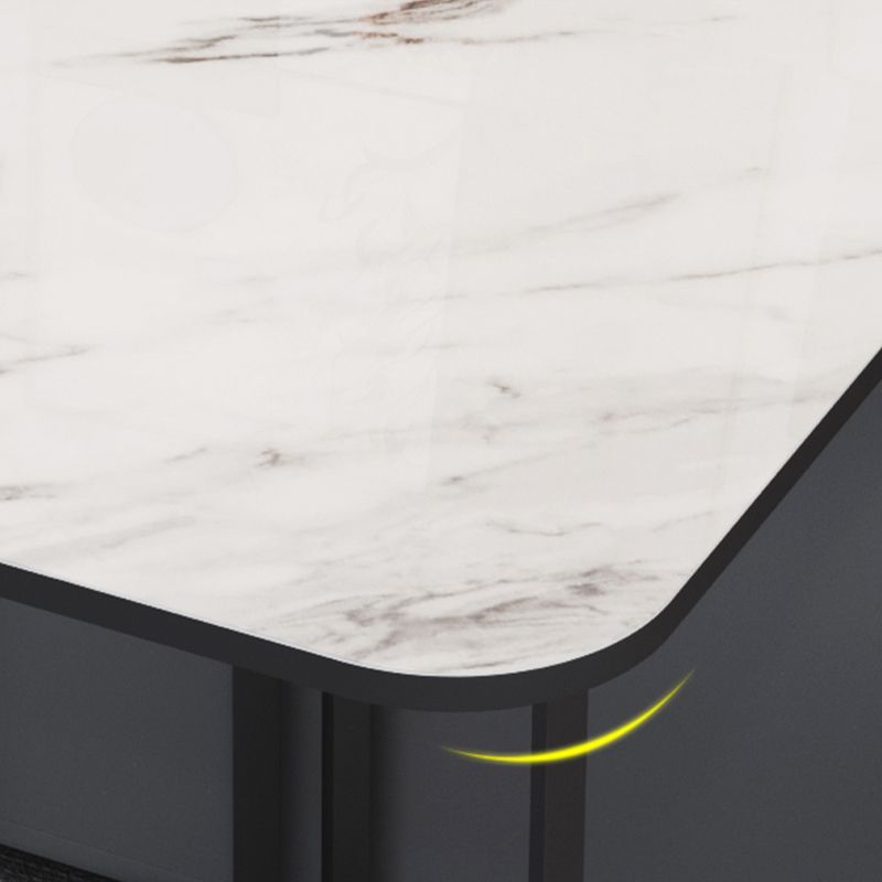 Foldable Sintered Stone Top Dining Table Modern Rectangle Table with Storage Trestle Base