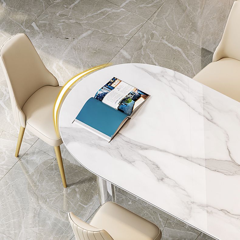 Stone Center Top Dining table Acrylic Double Pedestal Modern White Dinette Table