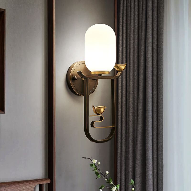 Gold Contemporary Sconce Light Fixtures White Glass Wall Lamp Sconce for Living Room