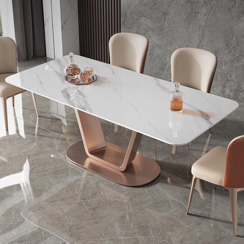 Rose Base Pedestal Casual Dining Table Rectangle Traditional Luxury Dining Table
