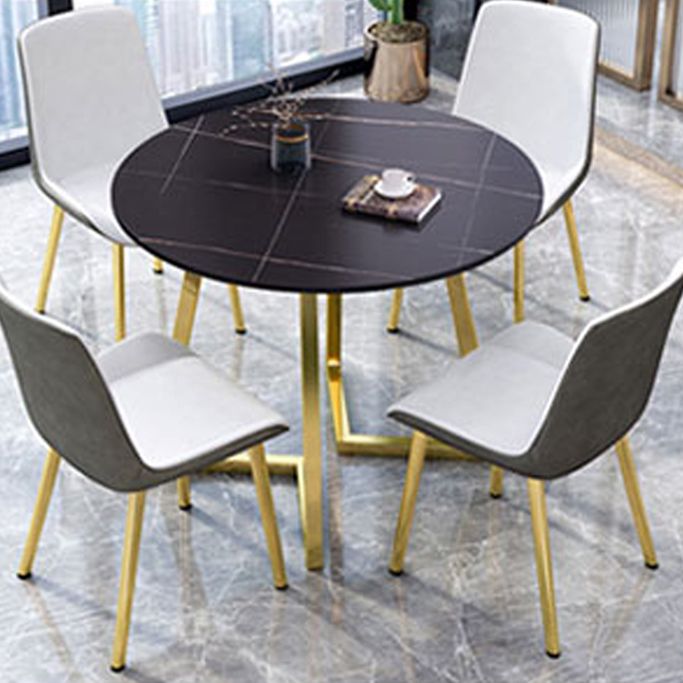 Round Traditional Luxury Dining Table Sintered Stone Table with Double Pedestal,31.5"L x 29.5"H