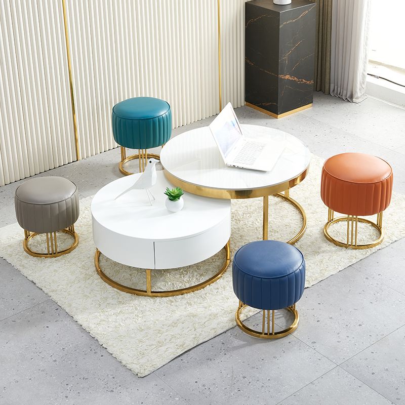 14" Wide Faux Leather Upholstered Ottoman Glam Round Shape Pouf