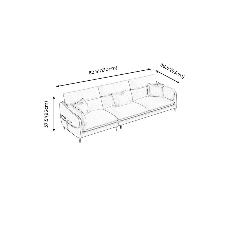 Contemporary Living Room Faux Leather Sofa Pillow Back Couch with Brass Legs